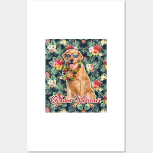 Golden Retriever Summer Funky Hawaiian Posters and Art